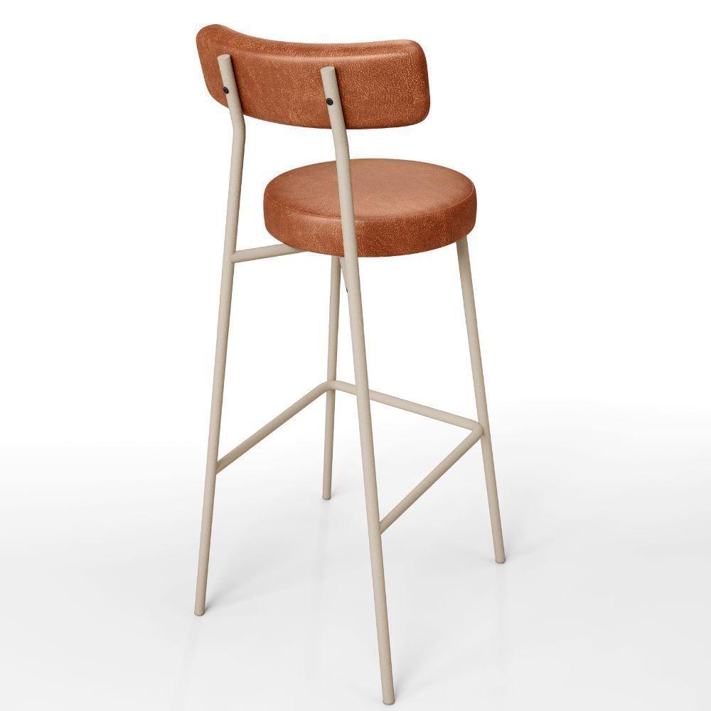 Kit 06 Banquetas Alta Bar Cozinha Sala De Jantar Aço Milão Arena L02 Couríssimo Camel - Lyam Decor - 7