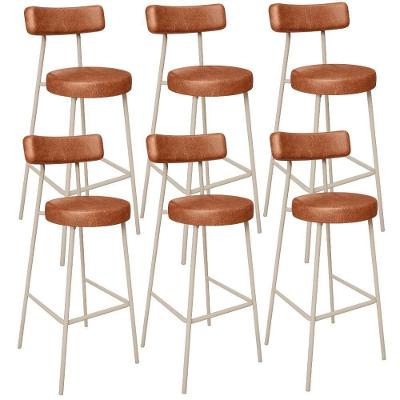 Kit 06 Banquetas Milão Arena L02 Assento Courino Estrutura Aço com Encosto Caramelo