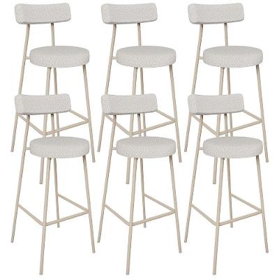 Kit 06 Banquetas Alta Bar Cozinha Sala De Jantar Aço Milão Arena L02 Bouclê Cru - Lyam Decor