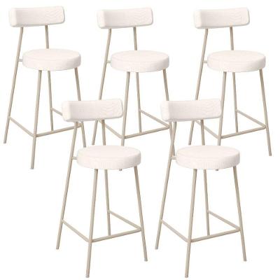 Kit 05 Banquetas Baixa Cozinha Sala Jantar Bancada Milão Arena L02 Linho Cru - Lyam Decor