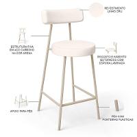 Kit 05 Banquetas Baixa Cozinha Sala Jantar Bancada Milão Arena L02 Linho Cru - Lyam Decor