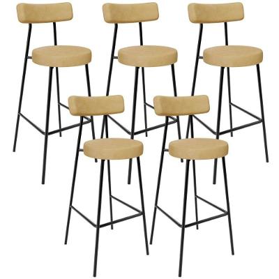 Kit 05 Banquetas Alta Milão L02 Assento Courino Estrutura Aço Encosto Fixo Fendi