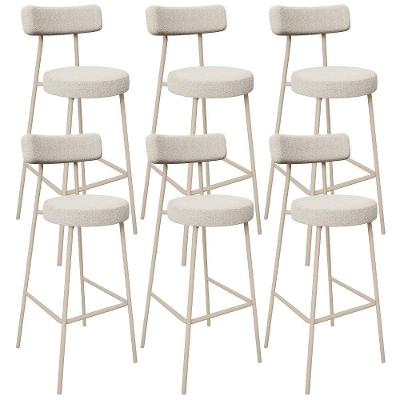 Kit 06 Banquetas Alta Bar Milão Arena L02 Assento Poliéster Base Aço Encosto Fixo Creme