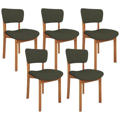 Kit 05 Cadeiras Para Sala De Jantar Cozinha Living Estofada Dara L02 Linho Verde Musgo - Lyam Decor