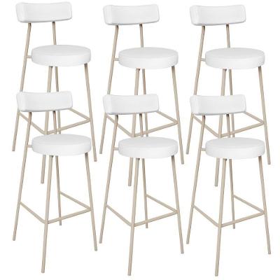 Kit 06 Banquetas Alta Bar Milão Arena L02 Assento Facto Estrutura Aço Encosto Fixo Branco