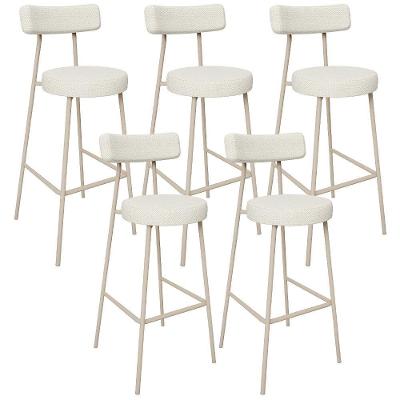 Kit 05 Banquetas Alta Bar Cozinha Sala De Jantar Aço Milão Arena L02 Linho Champagne - Lyam Decor