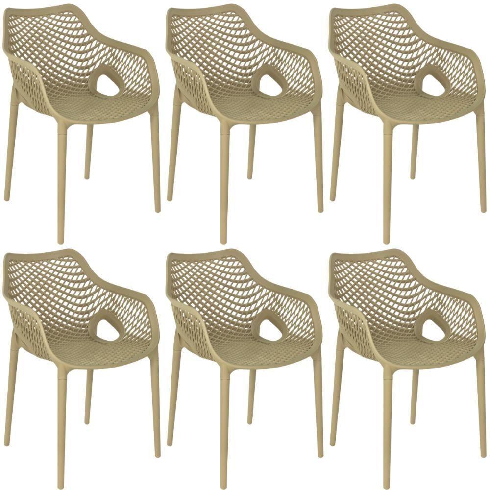 Kit 6 Cadeiras De Jantar Design Suits Com Braços Empilhável Em Polipropileno - Nude - 1