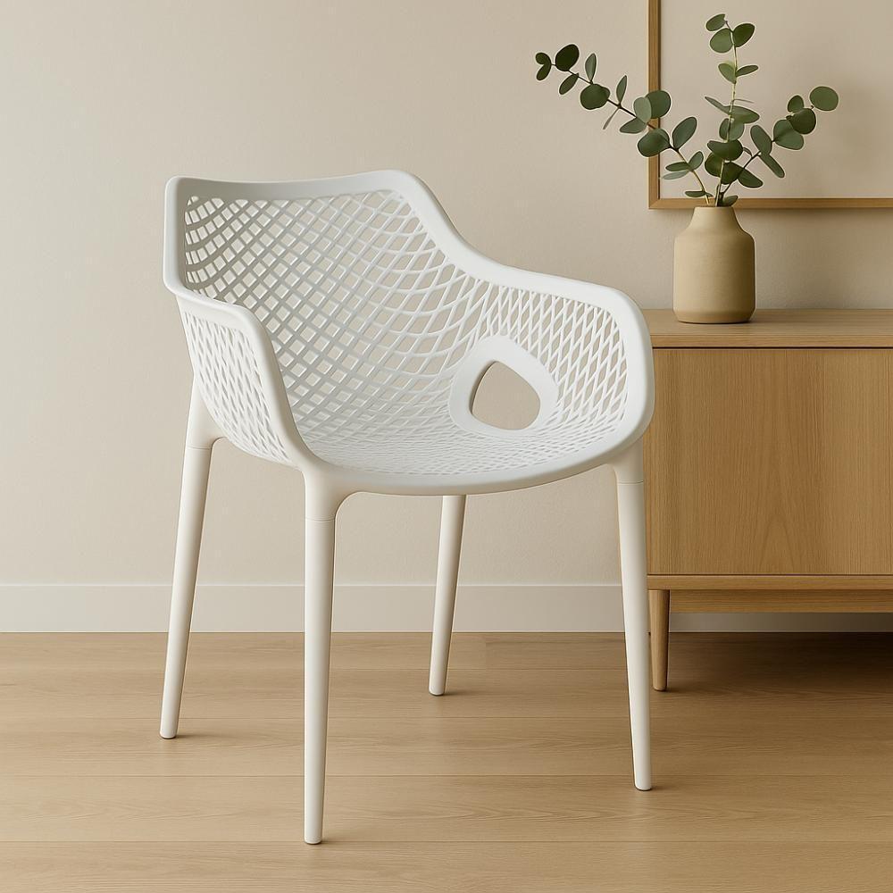 Kit 6 Cadeiras De Jantar Design Suits Com Braços Empilhável Em Polipropileno - Branco - 2