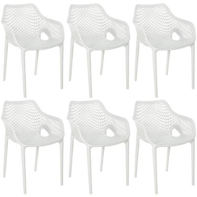 Kit 6 Cadeiras De Jantar Design Suits Com Braços Empilhável Em Polipropileno - Branco