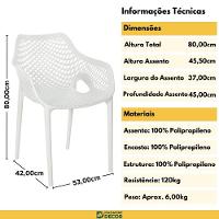 Kit 6 Cadeiras De Jantar Design Suits Com Braços Empilhável Em Polipropileno - Branco - 8