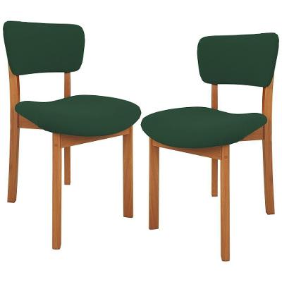 Kit 02 Cadeiras Para Sala De Jantar Cozinha Living Estofada Dara L02 Suede Verde Musgo - Lyam Decor