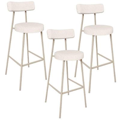 Kit 03 Banquetas Alta Bar Cozinha Sala De Jantar Aço Milão Arena L02 Linho Cru - Lyam Decor