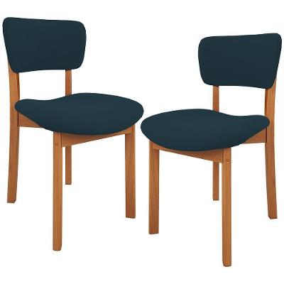 Kit 02 Cadeiras Para Sala De Jantar Cozinha Living Estofada Dara L02 Suede Azul Marinho - Lyam Decor