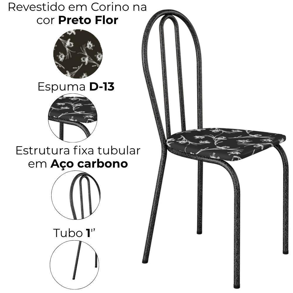 Kit 02 Cadeiras Tubular America 004 Cromo Preto Assento Preto Flor Artef Preto Flor - 5