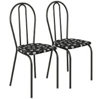 Kit 02 Cadeiras Tubular America 004 Cromo Preto Assento Preto Flor Artef Preto Flor - 1