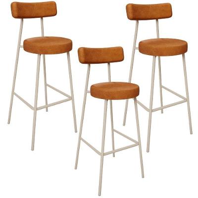 Kit 3 Banquetas Milão Arena L02 Assento Courino Base Aço Encosto Fixo Marrom Cozinha
