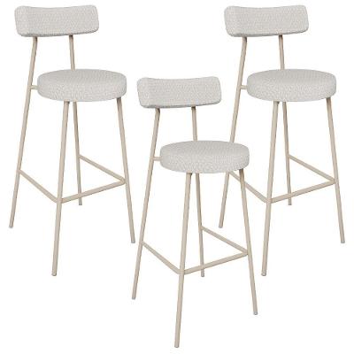 Kit 03 Banquetas Alta Bar Cozinha Sala De Jantar Aço Milão Arena L02 Bouclê Cru - Lyam Decor