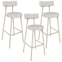 Kit 03 Banquetas Alta Bar Cozinha Sala De Jantar Aço Milão Arena L02 Bouclê Cru - Lyam Decor - 1