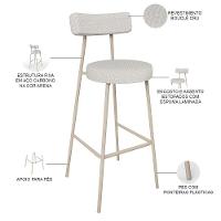 Kit 03 Banquetas Alta Bar Cozinha Sala De Jantar Aço Milão Arena L02 Bouclê Cru - Lyam Decor
