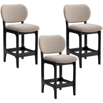 Kit 03 Banquetas Baixa Bar Cozinha E Sala De Jantar Fixa Betta L02 Preto Bouclê Bege - Lyam Decor