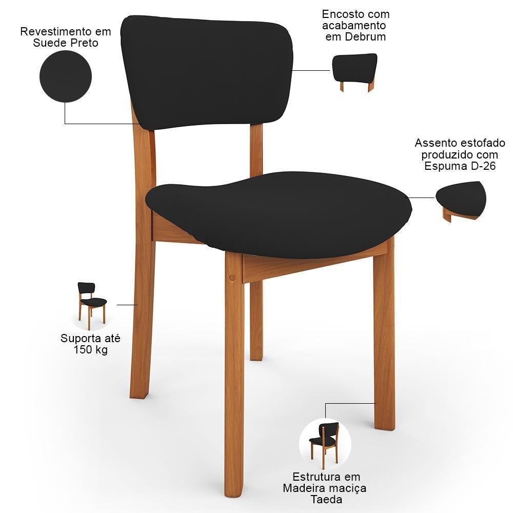 Kit 02 Cadeiras Para Sala De Jantar Cozinha Living Estofada Dara L02 Suede Preto - Lyam Decor - 4