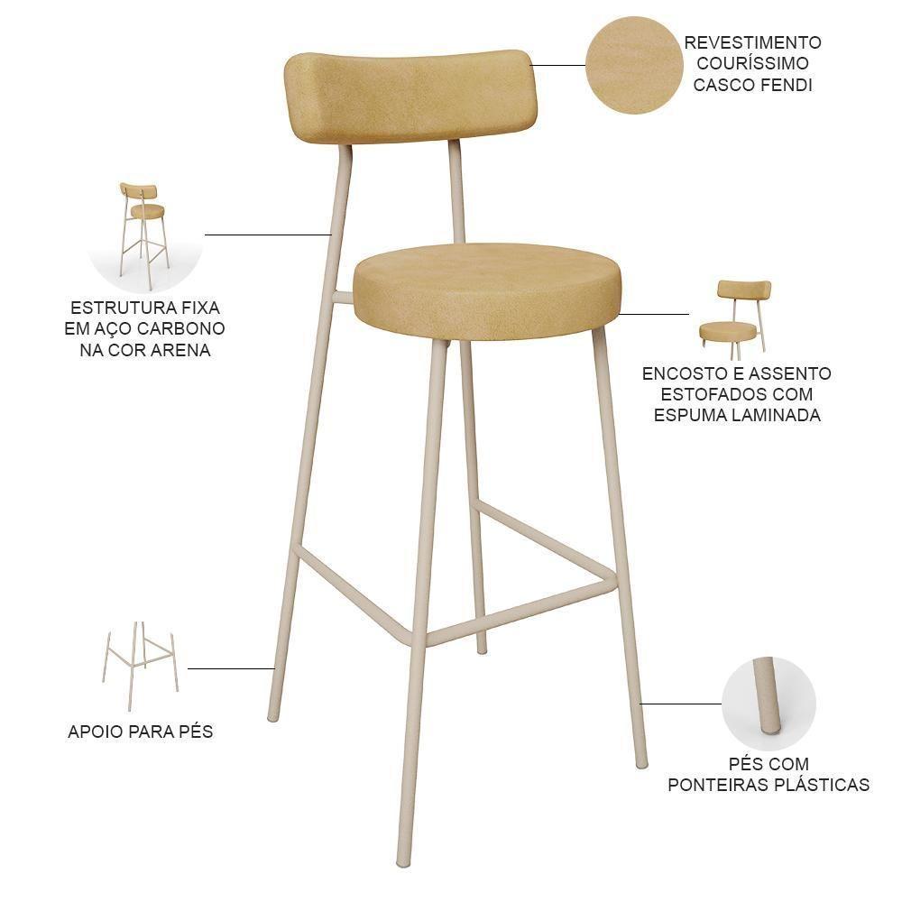 Kit 03 Banquetas Alta Bar Cozinha Sala De Jantar Aço Milão Arena L02 Couríssimo Fendi - Lyam Decor - 4