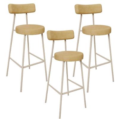 Kit 03 Banquetas Alta Bar Cozinha Sala De Jantar Aço Milão Arena L02 Couríssimo Fendi - Lyam Decor