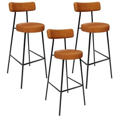 Kit 03 Banquetas Alta Bar Cozinha Sala De Jantar Estrutura Em Aço Milão L02 Couríssimo Canela - Lyam Decor