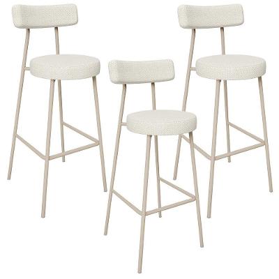 Kit 03 Banquetas Alta Bar Cozinha Sala De Jantar Aço Milão Arena L02 Linho Champagne - Lyam Decor