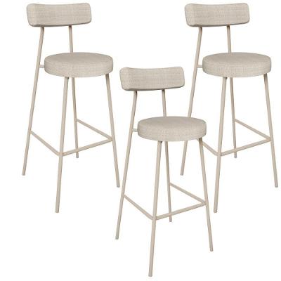 Kit 03 Banquetas Alta Bar Cozinha Sala De Jantar Estrutura Em Aço Milão L02 Bouclê Bege - Lyam Decor