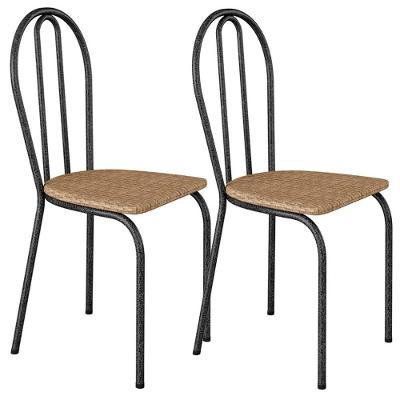 Kit 02 Cadeiras Tubular America 004 Cromo Preto Assento Rattan Artef Rattan