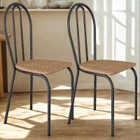 Kit 02 Cadeiras Tubular America 004 Cromo Preto Assento Rattan Artef Rattan - 2