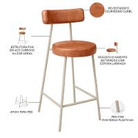 Kit 03 Banquetas Baixa Cozinha Sala Jantar Bancada Milão Arena L02 Couríssimo Camel - Lyam Decor