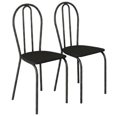 Kit 02 Cadeiras Tubular America 004 Cromo Preto Assento Preto Artef Preto