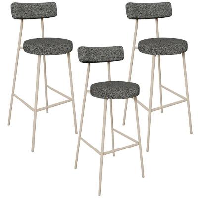 Kit 3 Banquetas Milão Arena L02 Assento em Linho Estrutura em Aço com Encosto Cinza