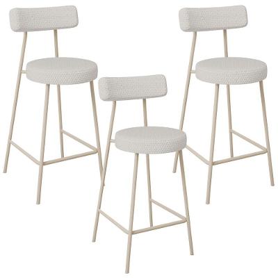 Kit 03 Banquetas Baixa Cozinha Sala Jantar Bancada Milão Arena L02 Bouclê Cru - Lyam Decor