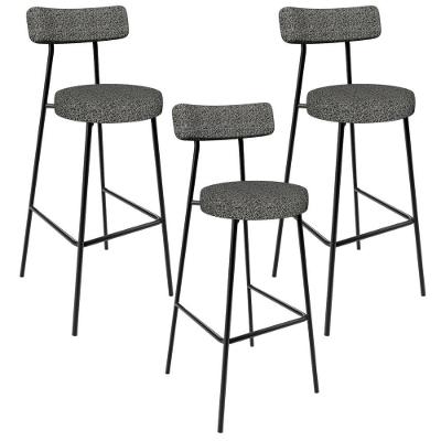 Kit 03 Banquetas Alta Bar Cozinha Sala De Jantar Estrutura Em Aço Milão L02 Linho Mescla Chumbo - Lyam Decor