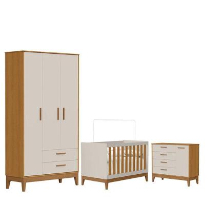 Quarto de Bebê Flip 3 Portas 2 Gavetas em MDF 112 cm Bege Reller