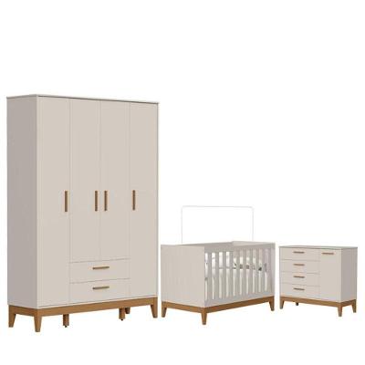 Quarto de Bebê Flip com Cômoda Sapateira 100% MDF 147cm Bege Areia Acetinado Reller