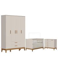 Quarto De Bebê Flip Com Cômoda Sapateira Areia Acetinado - Reller - 1