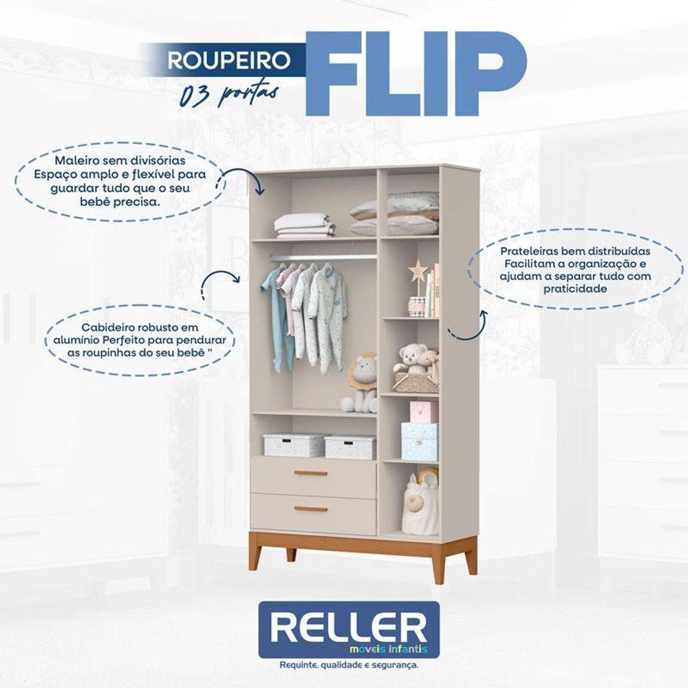 Quarto De Bebê Flip E Cômoda Sapateira Areia Acetinado - Reller - 3