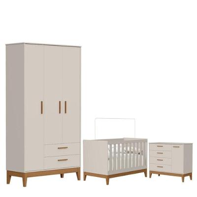 Quarto de Bebê Flip com Berço e Cômoda Sapateira MDF 112cm Areia Acetinado Reller