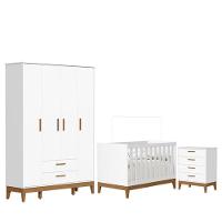 Quarto De Bebê Flip Guarda Roupa 4 Portas E Cômoda Gaveteiro Branco Acetinado - Reller - 1