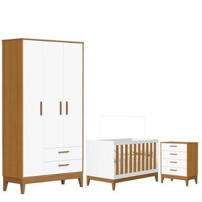 Quarto de Bebê Flip com Berço e Cômoda Gaveteiro em MDF 112cm Branco Acetinado Savana Reller