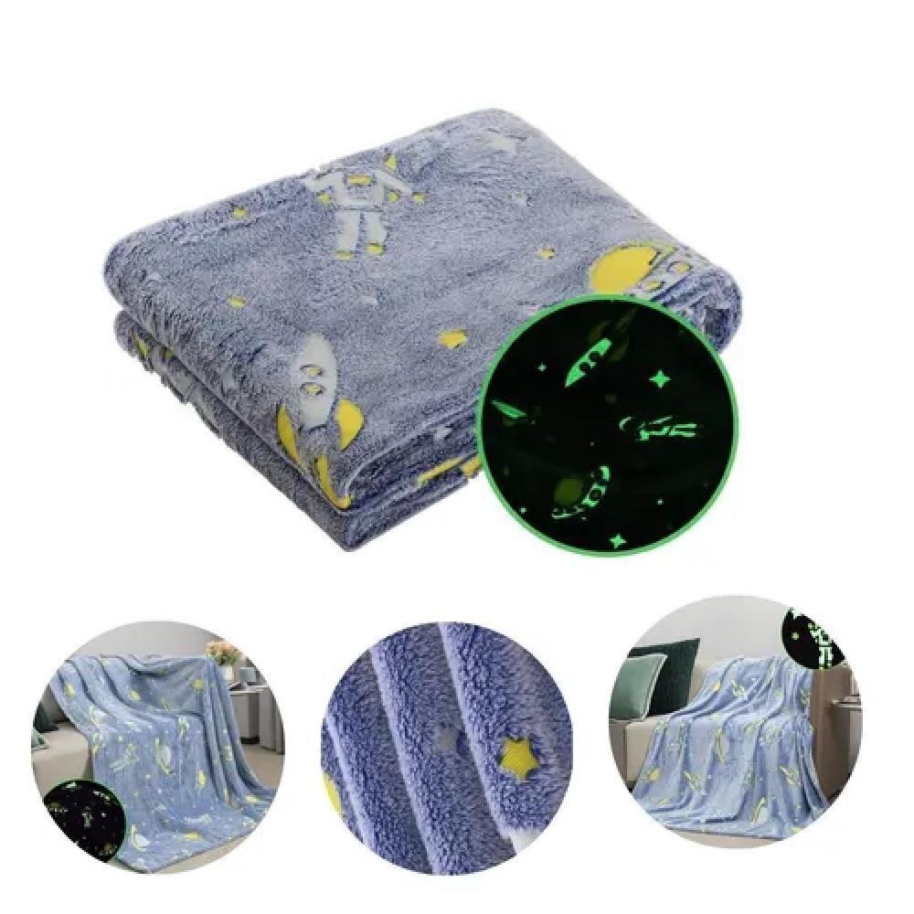 Manta Infantil Que Brilha No Escuro Com Estampa De Estrelas, Dinossauros E Astronautas – Macia E Aconchegante 1,5mx1,2m - 1