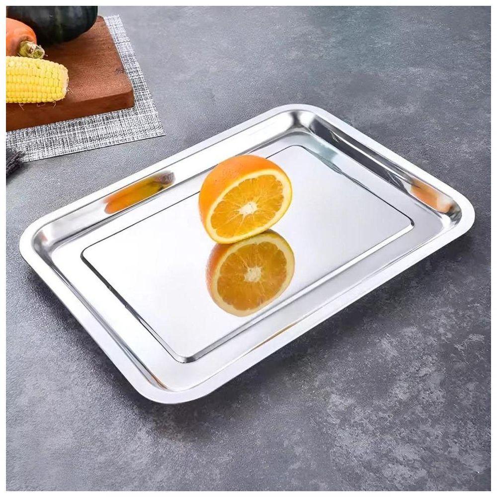 Bandeja Retangular Em Aço Inox 40x30cm Rasa Para Café, Saladas E Porções – Elegância E Resistência Profissional - 2