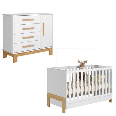 Kit Berço Americano Fantasia com Cômoda Q Encanto Slim em MDF e MDP Branco
