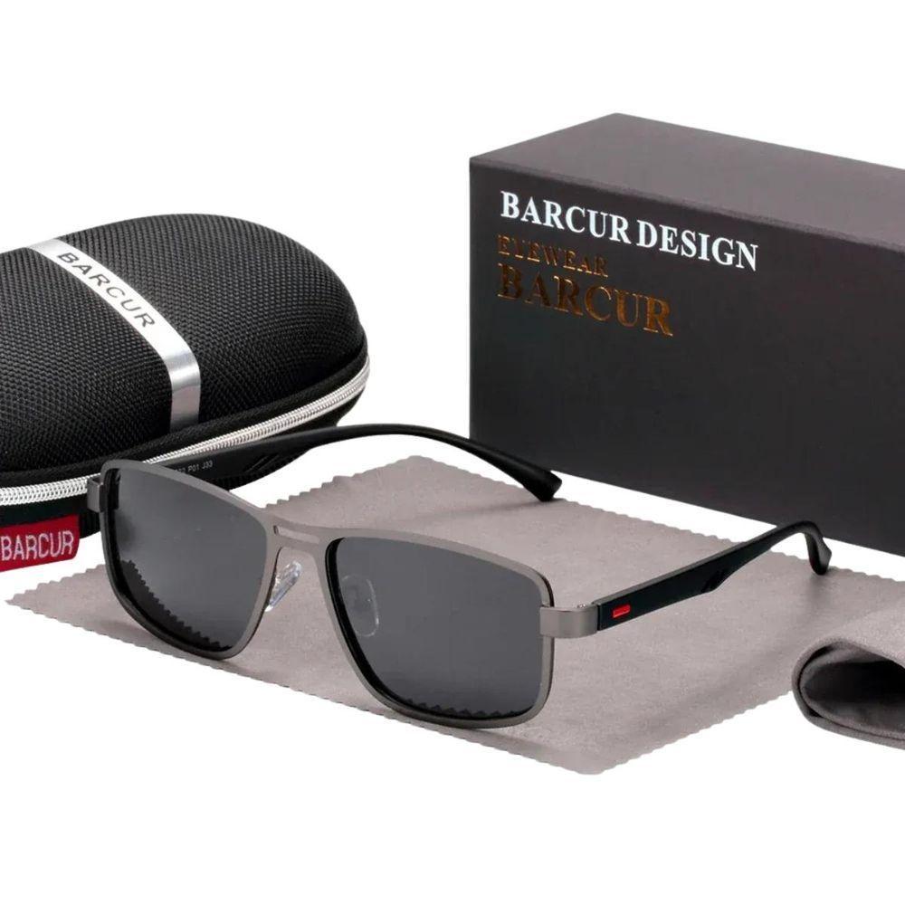 Óculos Polarizados Barcur, Estrutura Quadrada De Aço Inoxidável Cinza - 1