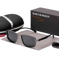 Óculos Polarizados Barcur, Estrutura Quadrada De Aço Inoxidável Cinza - 1