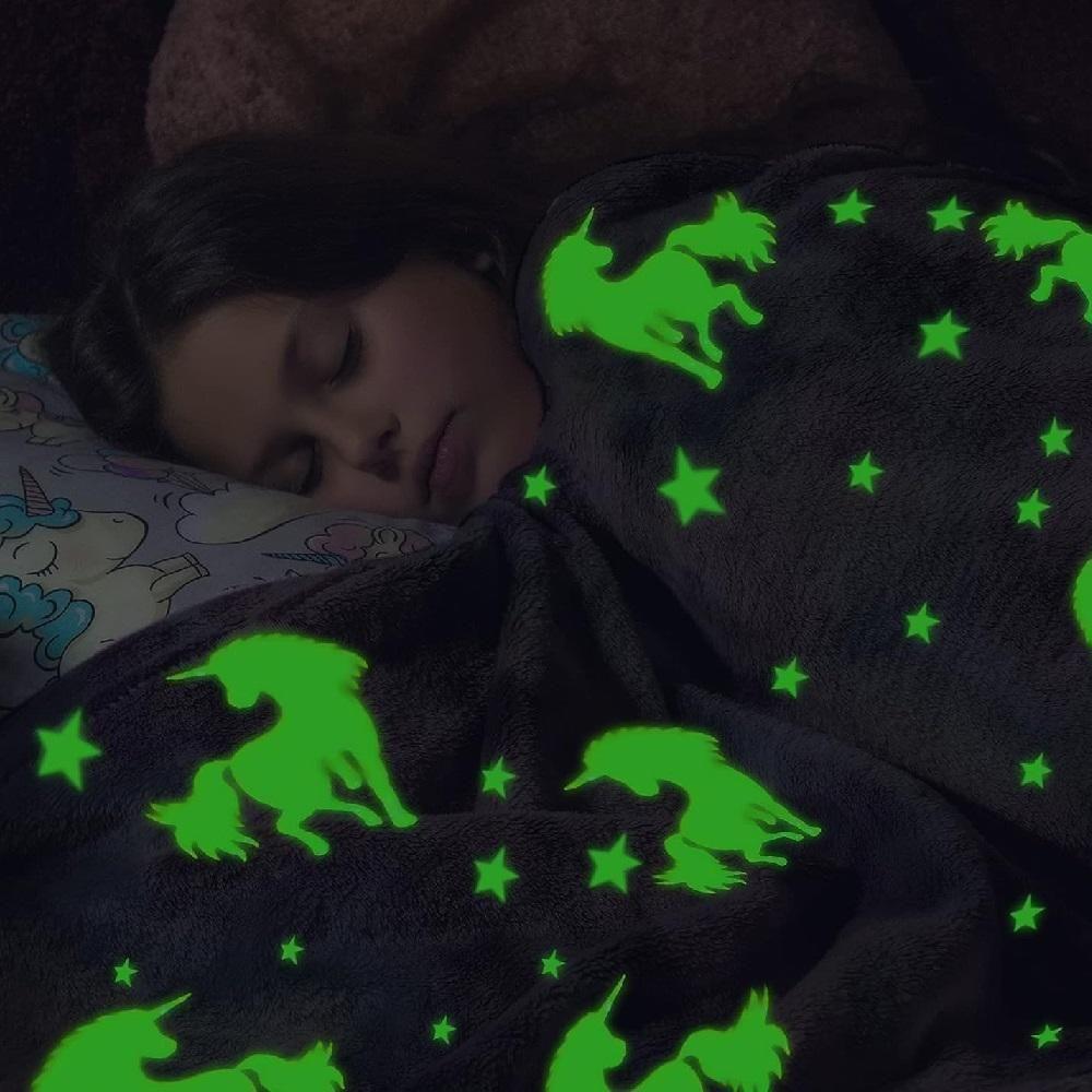 Manta Mágica Infantil Que Brilha No Escuro – Unicórnio E Estrelas, Macia E Aconchegante – 1,5m X 1,2m - 9